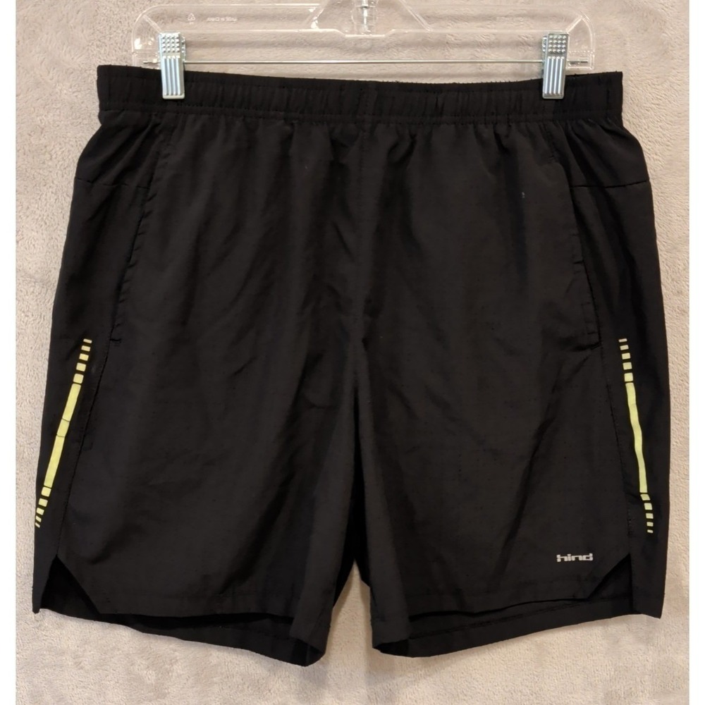 Hind Motion Running Shorts Mens Large Black Reflective Lined Zip Pocket Gym